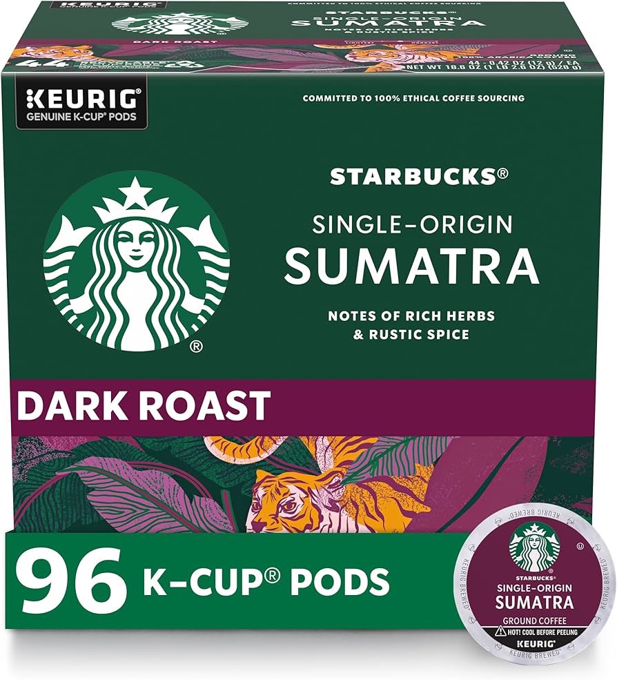 Amazon.com : Starbucks K-Cup Coffee Pods—Dark Roast Coffee—Sumatra for Keurig Brewers—100% Arabica—4 boxes (96 pods total) : Everything Else