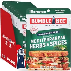Amazon.com : Bumble Bee Mediterranean Herbs &amp; Spices Tuna, 2.5 oz Pouches (Pack of 12) - Ready to Eat - Wild Caught - 16g Protein per Serving - No Draining Required : Grocery &amp; Gourmet Food