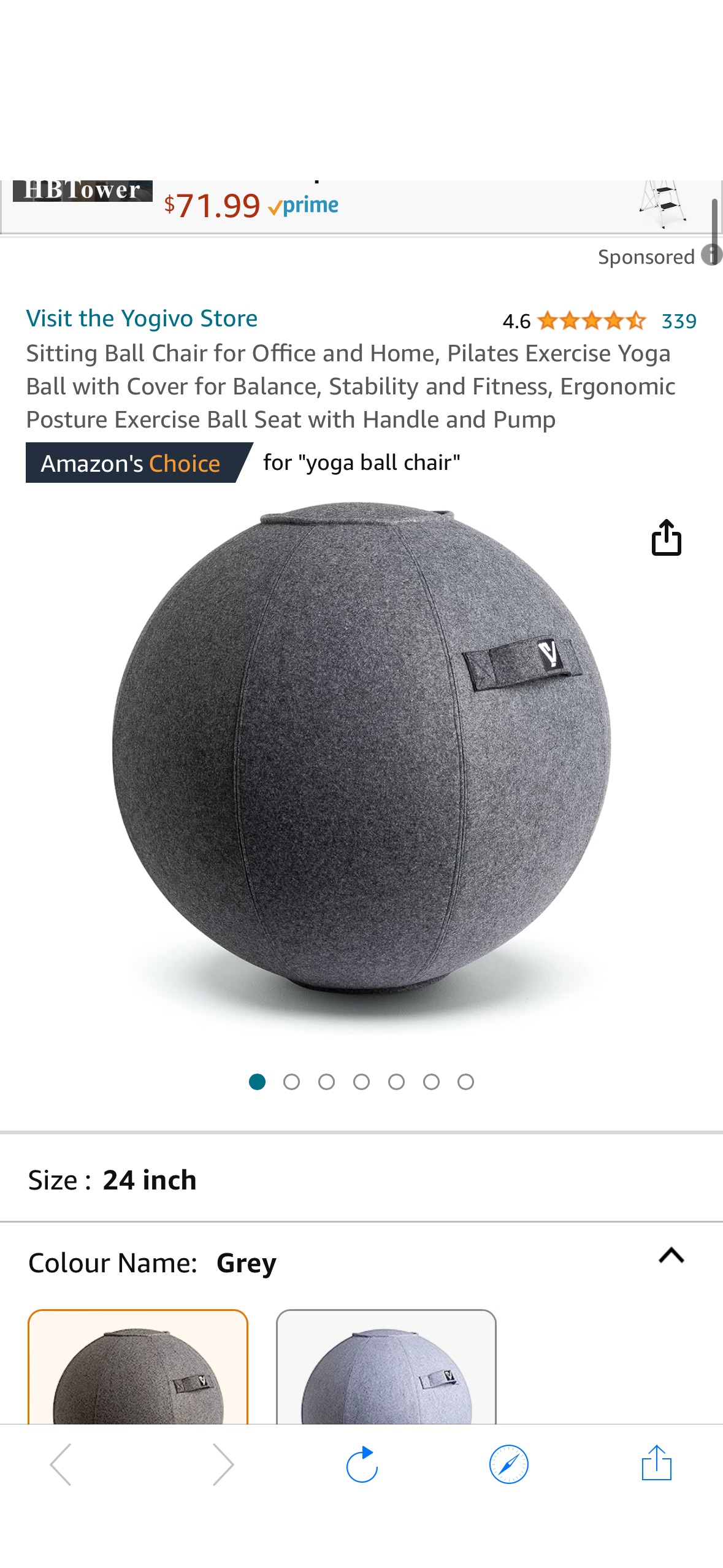 Sitting Ball Chair for Office and Home, Pilates Exercise Yoga Ball with Cover for Balance, Stability and Fitness, Ergonomic Posture Exercise Ball Seat with Handle and Pump (Gray, 24 in) : Amazon.ca: S
