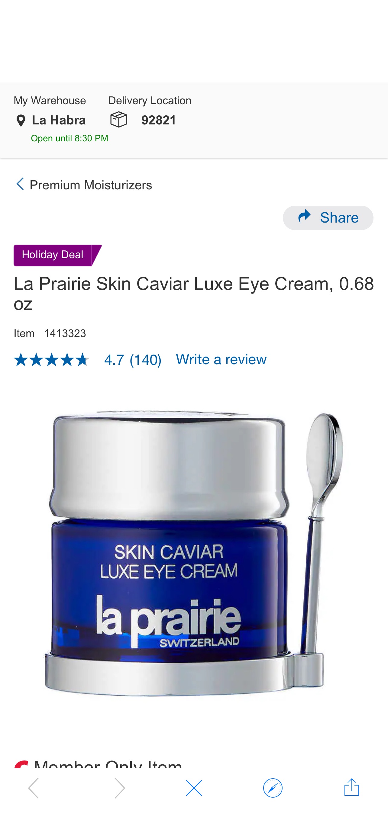 La Prairie Skin Caviar Luxe Eye Cream, 0.68 oz  | Costco
