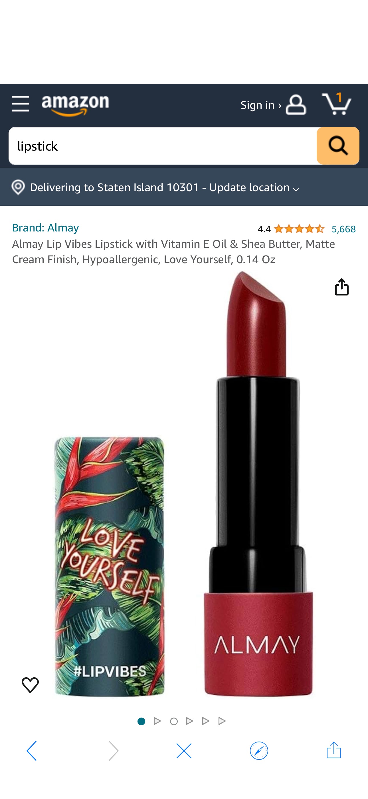 Amazon.com : Almay Lip Vibes Lipstick with Vitamin E Oil & Shea Butter, Matte Cream Finish, Hypoallergenic, Love Yourself, 0.14 Oz : Beauty & Personal Care