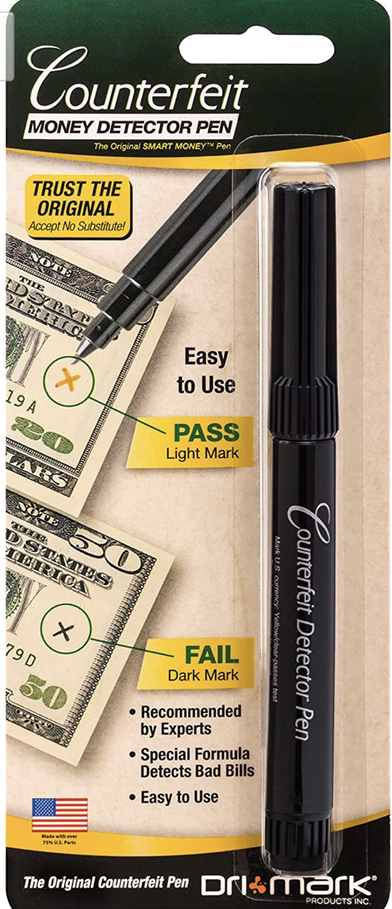 Amazon.com : Dri-Mark Counterfeit Money Detector Pen for Use with U.S. Currency : Banking And Money Handling Supplies : Office Products验钞笔