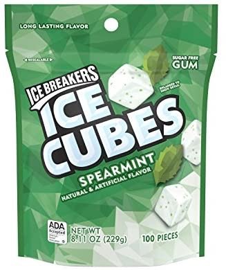 Ice Breakers Gum, Sugar Free Ice Cubes with Xylitol, Spearmint, 100 Piece Pouch