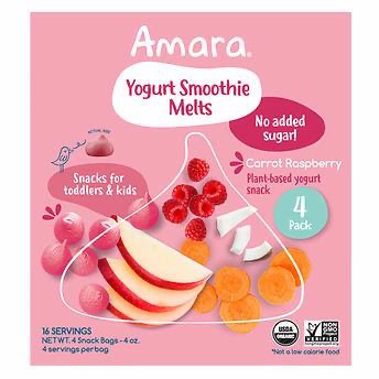 Amara Organic Yogurt Smoothie Carrot Raspberry Melts, 4 (1 oz) bag per box | Costco