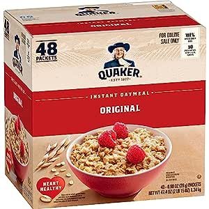 Quaker Instant Oatmeal, Original, Individual Packets, 0.98 Ounce , 48 Count (Pack of 1 )