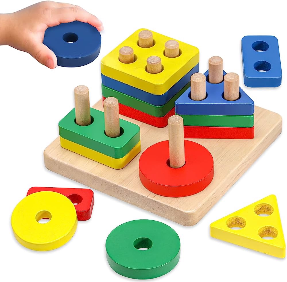 Amazon.com: AZEN Montessori Toys for 1 2 3 Year Old Boys Girls, Wooden Sorting & Stacking Toys, Toddler Learning Shape Sorter Educational Toys : Toys & Games