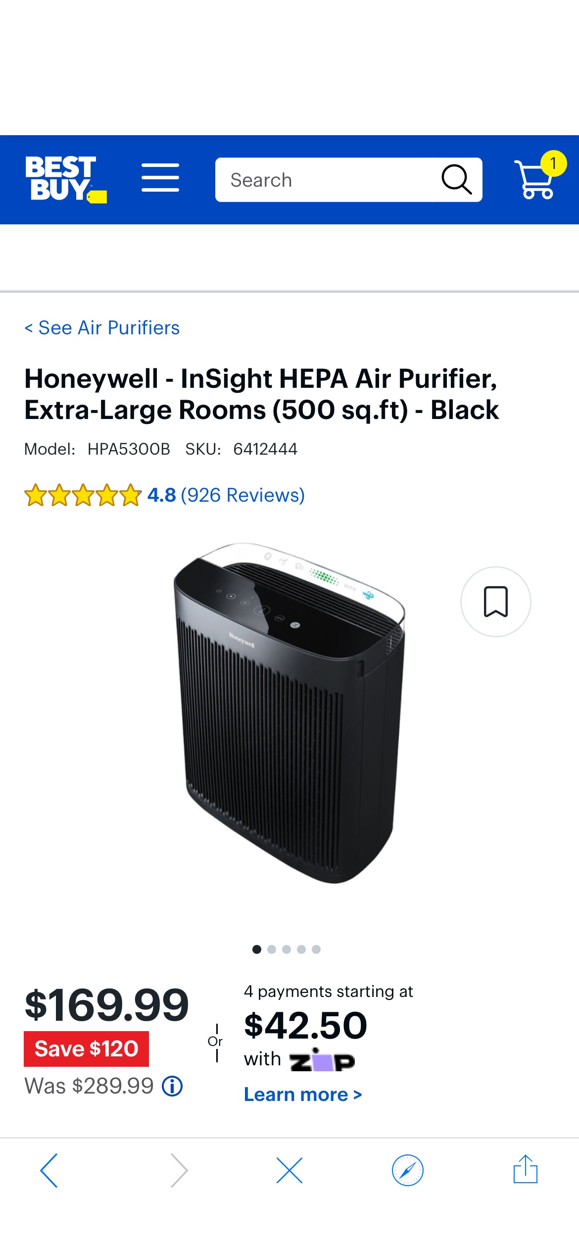 Honeywell InSight HEPA Air Purifier, Extra-Large Rooms (500 sq.ft) Black HPA5300B - Best Buy