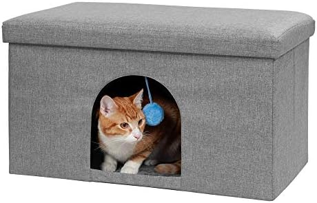 Amazon.com: Furhaven Pet House for Indoor Cats &amp; Medium/Small Dogs, Collapsible &amp; Foldable w/ Plush Ball Toy - Living Room Ottoman Cat Condo - Stormy Gray, Large : Everything Else