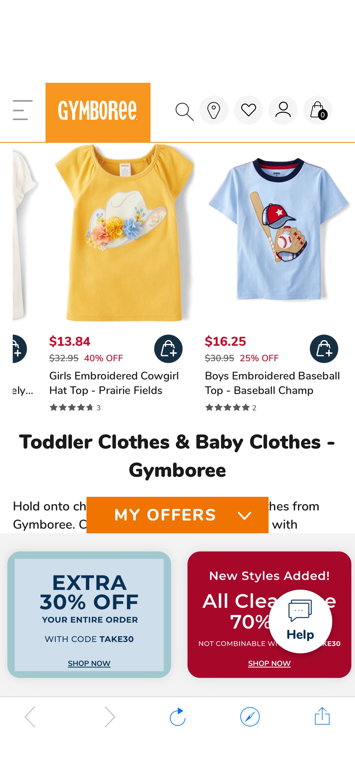 Toddler Clothes & Baby Clothes | Gymboree Gymboree：

购买前3名夏季系列可享受高达50%的折扣：American Cutie、Linen Shop和Bon Voyage！