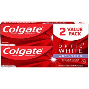 Colgate Optic White Advanced Teeth Whitening Toothpaste with Fluoride, 2% Hydrogen Peroxide, Sparkling White - 4.5 ounce (2 Pack)