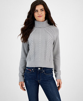 Tommy Jeans Women's Cable-Knit Turtleneck Sweater - Macy's