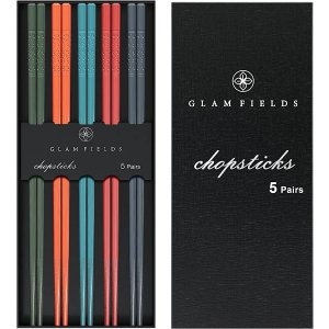 $5.94 Amazon.com: GLAMFIELDS 5 双高级可重复使用多色寿司筷子日式哑光防滑筷子带礼品盒轻质可用洗碗机清洗,9.6 英寸