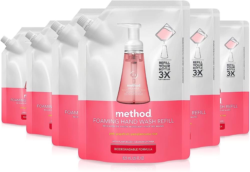 Amazon.com : Method 泡沫洗手液补充装6包Foaming Hand Soap Refill, Pink Grapefruit, Packaging May Vary, 28 oz Pack of 6) : Beauty & Personal Care