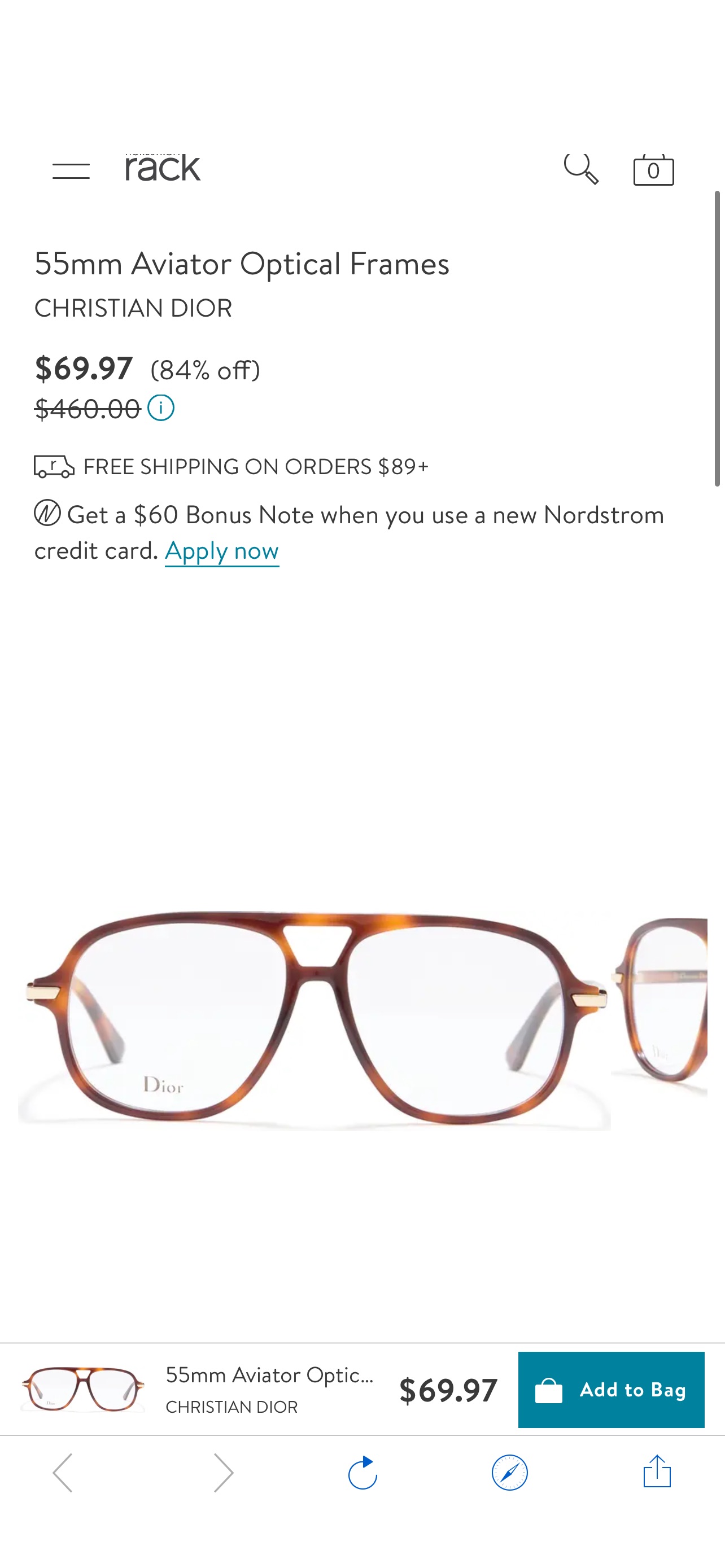 Christian Dior 55mm Aviator Optical Frames | Nordstromrack