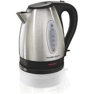 $29.99 Amazon.com: Hamilton Beach 电热水壶Electric Tea Kettle, Water Boiler & Heater, 1.7 L, Cordless, Auto-Shutoff and Boil-Dry Protection, Stainless Steel (40880): Home & Kitchen
