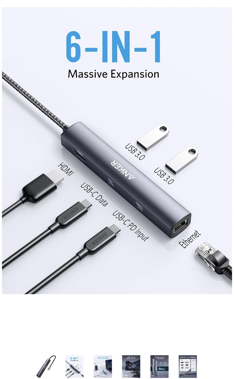 Anker USB C六合一转换器Amazon.com: Anker USB C Hub, PowerExpand 6-in-1