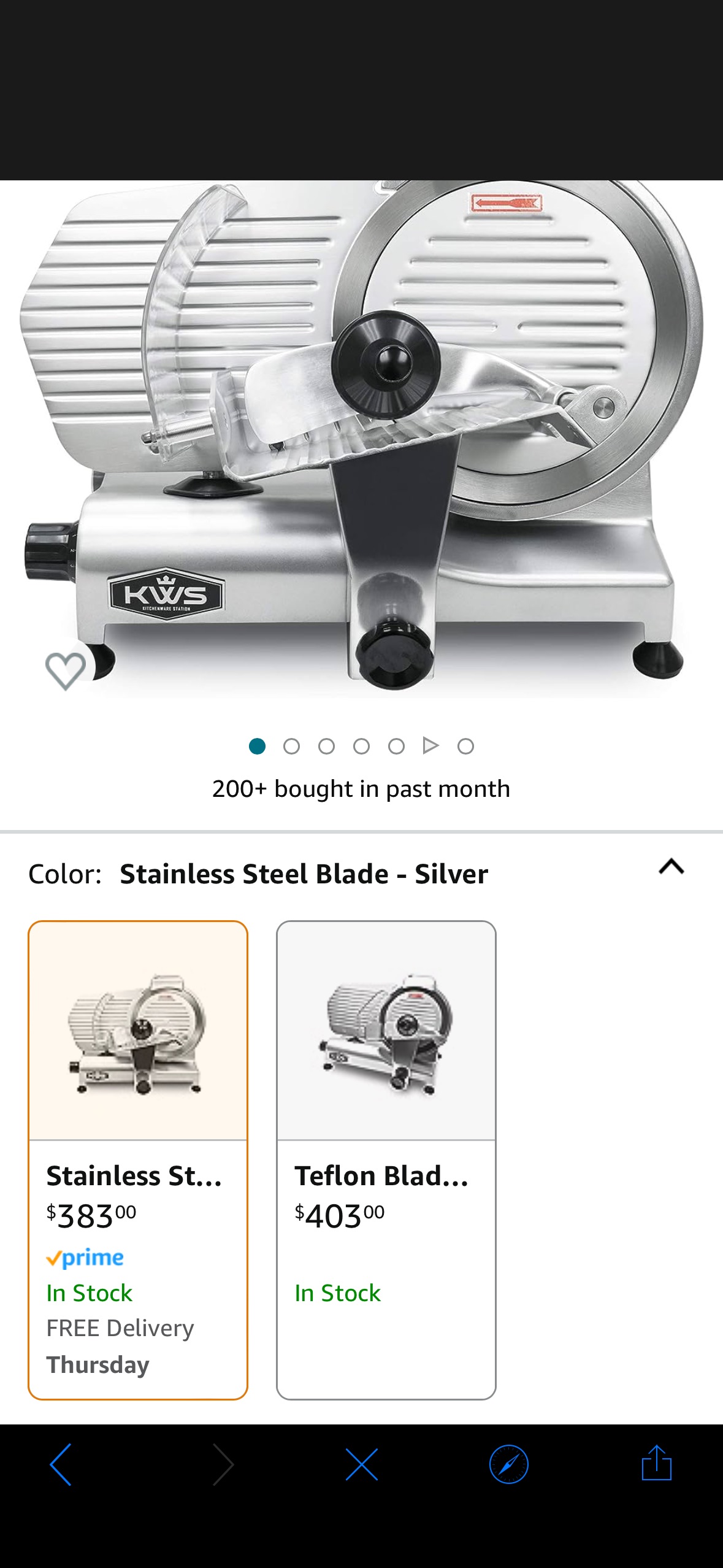Amazon.com: KWS Commercial 320W Electric Meat Slicer 10" Frozen Meat Deli Slicer Coffee Shop/restaurant and Home Use Low Noises [ ETL, NSF Certified ] (Stainless Steel Blade - Silver): Home & Kitchen