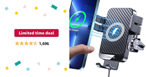 Limited-time deal: Wireless Car Charger, MOKPR 15W Fast Charging Auto-Clamping Car Charger Phone Mount Air Vent Cell Phone Holder Compatible iPhone 15/14/13/13 Pro/12 pro/12/11/X/8, Samsung Galaxy S23