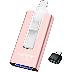 Amazon.com: Sunany Flash Drive 128GB, USB Memory Stick内存扩展卡，可兼容iPhone, iPad, Android, PC and More Devices (Pink): Electronics
