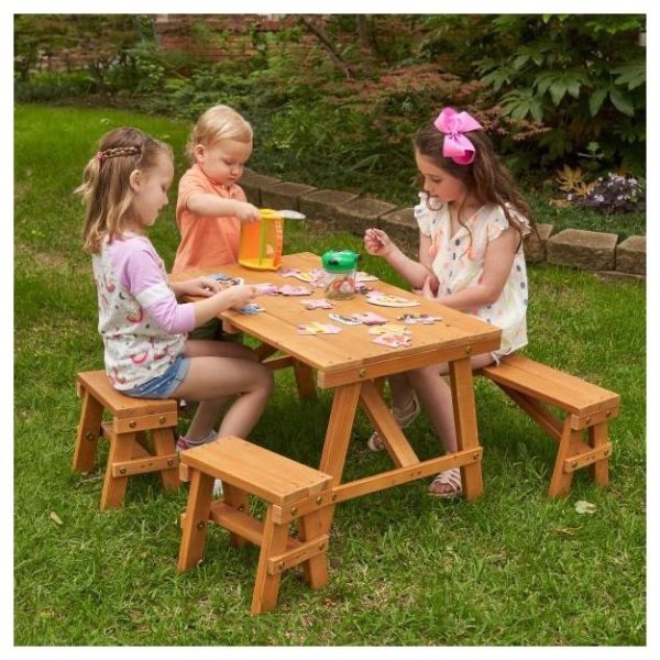 儿童户外松木野餐桌椅套装，仅限部分地区