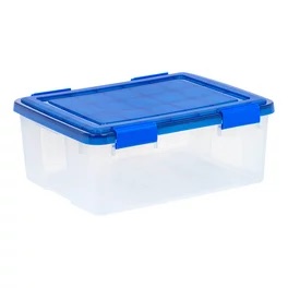 IRIS USA 62 Qt. (15 gal.) Clear Plastic Storage Box with WeatherPro™ Gasket Lid, Blue - Walmart.com