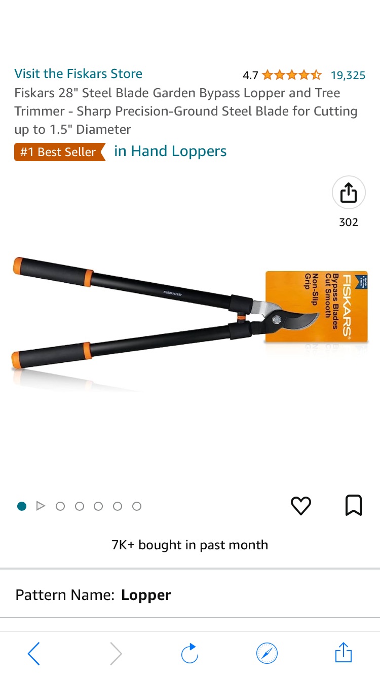 Amazon.com : Fiskars 28" Steel Blade Garden Bypass Lopper and Tree Trimmer - Sharp Precision-Ground Steel Blade for Cutting up to 1.5" Diameter : Hand Loppers : 树枝剪