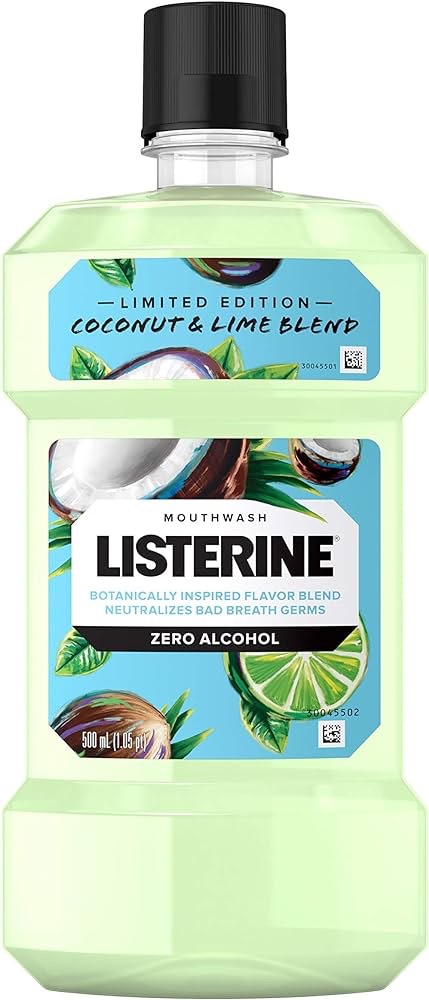 Amazon.com : Listerine Zero Alcohol Mouthwash, Oral Rinse Kills up to 99% of Bad Breath Germs, Limited Edition Coconut Lime Flavor, 500 mL : Health & Household