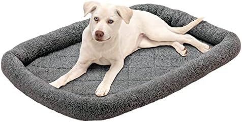 Amazon.com : Furhaven Dog Bed for Large/Medium Dogs, 100% Washable, Sized to Fit Crates - Sherpa Fleece Bolster Crate Pad - Gray, Large : Pet Supplies