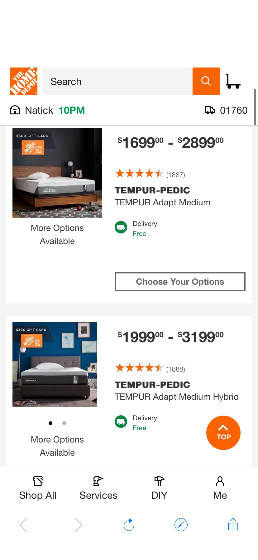 Tempur-Pedic Mattresses at Home Depot
$300 Home Depot GC w/ purchase