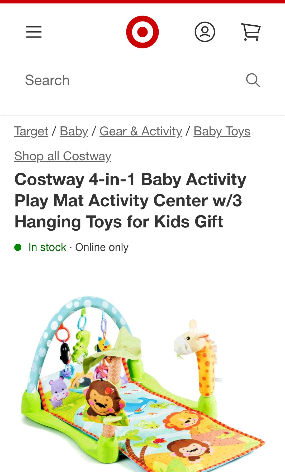 Costway 4-in-1 Baby Activity Play Mat Activity Center W/3 Hanging Toys For Kids Gift : Target