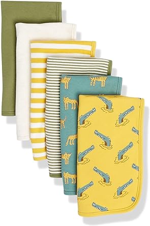 Amazon.com: Amazon Essentials Unisex Kids&#39; Burp Cloths, Pack of 6, Multicolor/Alligator/Cat/Stripe, One Size : Baby