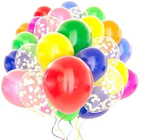Dandy Decor Rainbow Balloon 120 Pack - 12 inch Confetti Balloons w/ Ribbon