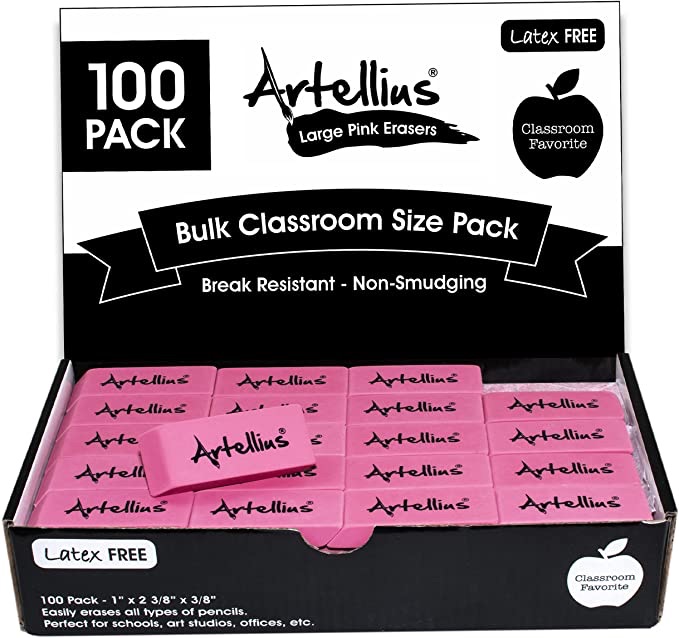 Amazon.com：粉红色橡皮擦 100 件装 - 大号，不含乳胶和污迹 - 适合课堂、教师、家庭学校、办公室、艺术课等的散装学校用品！