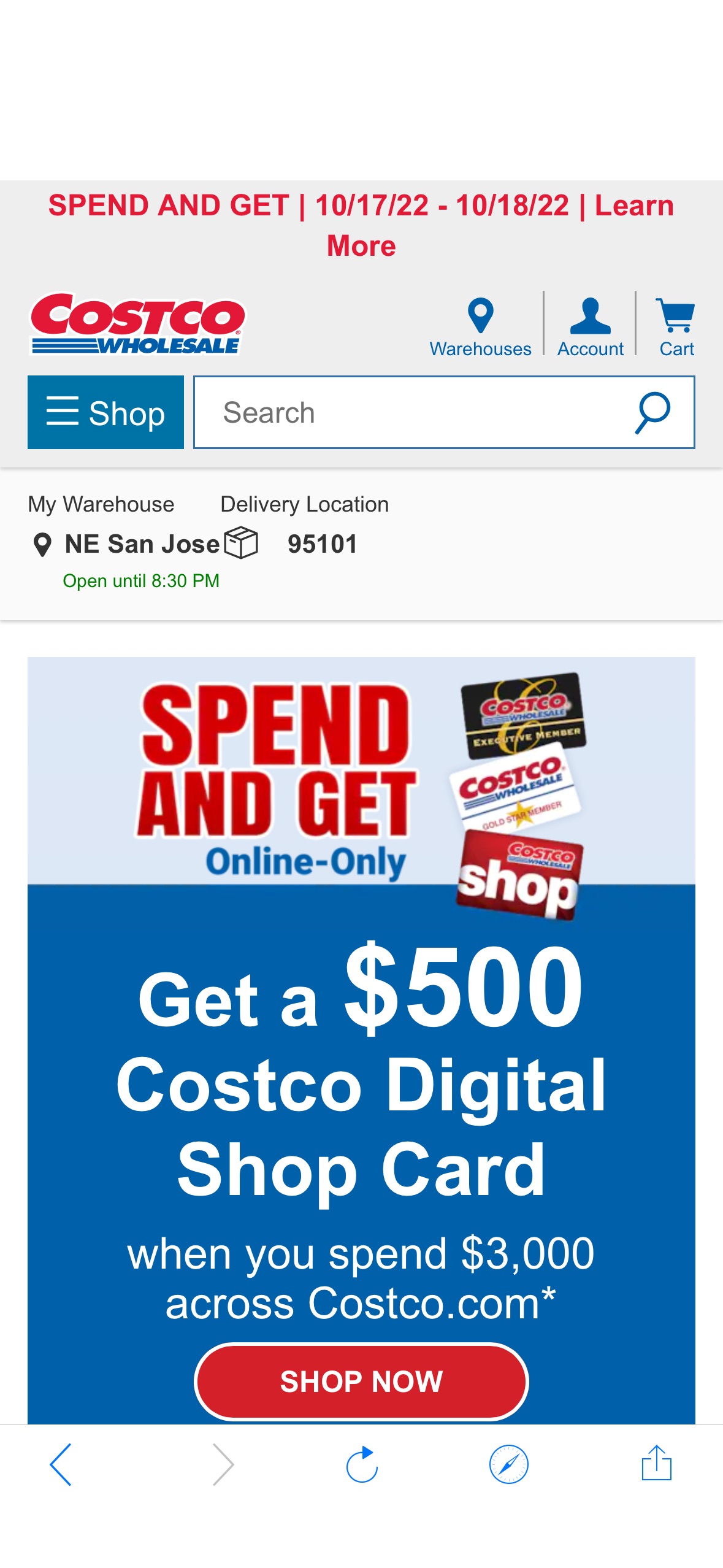 Get a $500 Costco Digital Shop Card
when you spend $3,000 across Costco.com