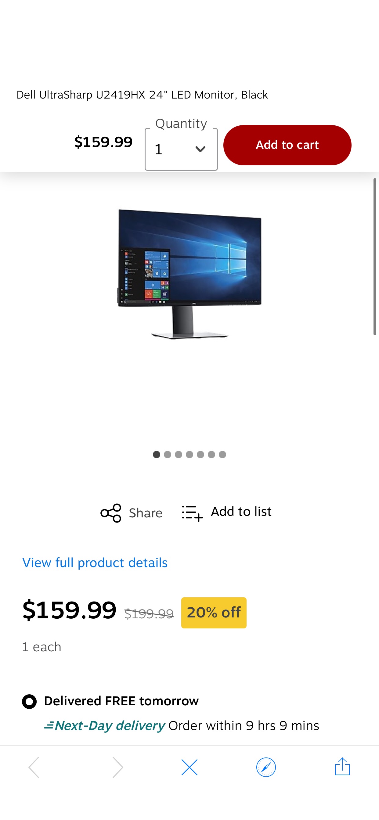 Dell UltraSharp U2419HX 电脑屏幕code（93535 ）24" LED Monitor, Black at Staples