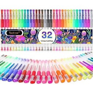 Taotree 32-Color Neon Glitter Pens Fine Tip