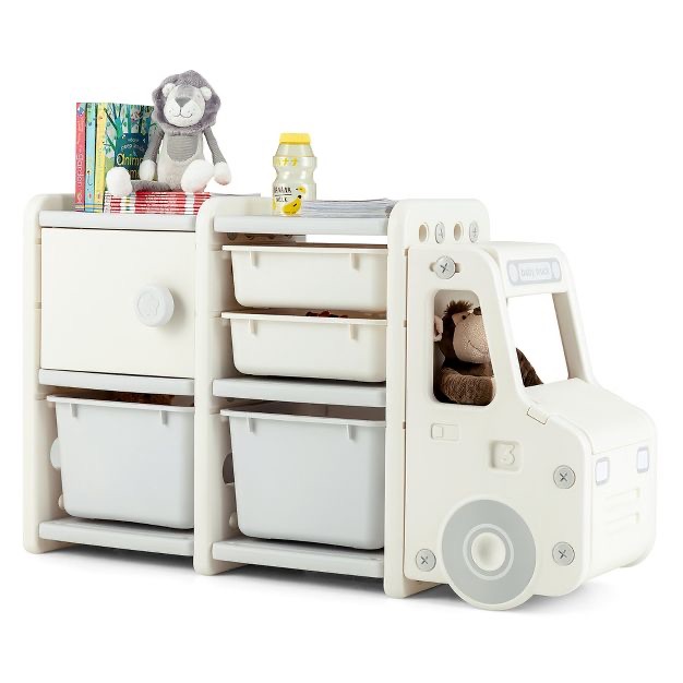Costway Kids Toy Storage Organizer Toddler Playroom Furniture W/ Plastic Bins Cabinet Gray : Target