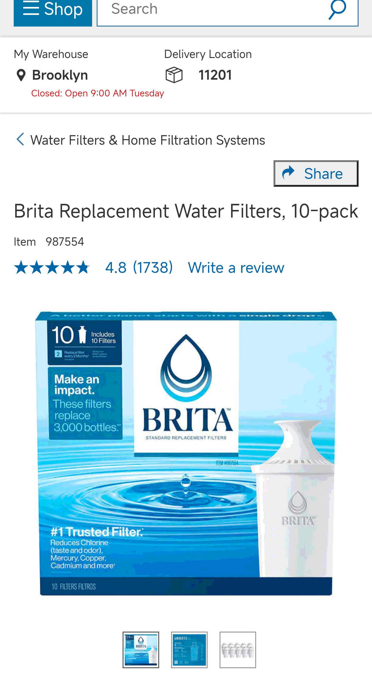 Brita Replacement Water Filters, 10-pack | Costco