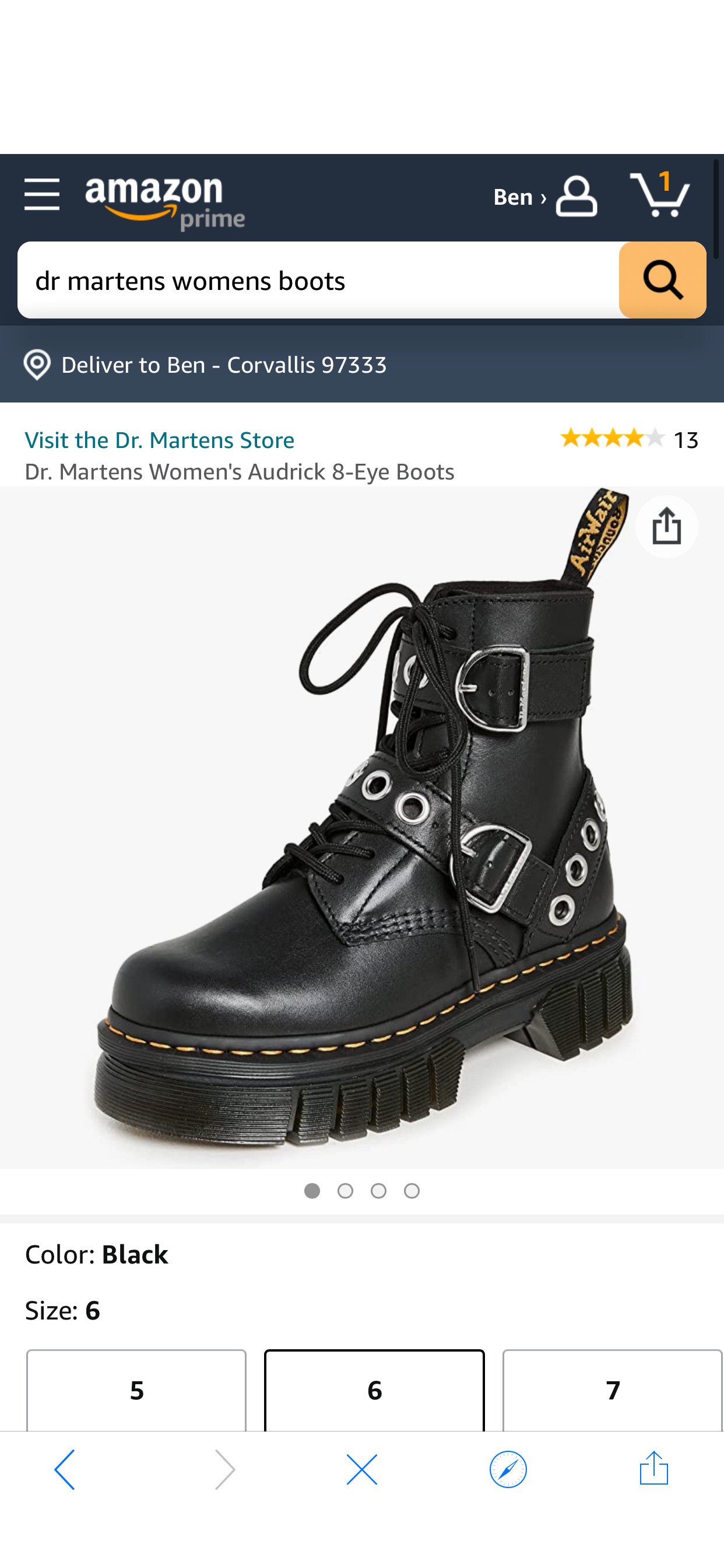 Amazon.com | Dr. Martens Women's Audrick 8-Eye Boots, Black, 6 Medium US | Ankle & Bootie