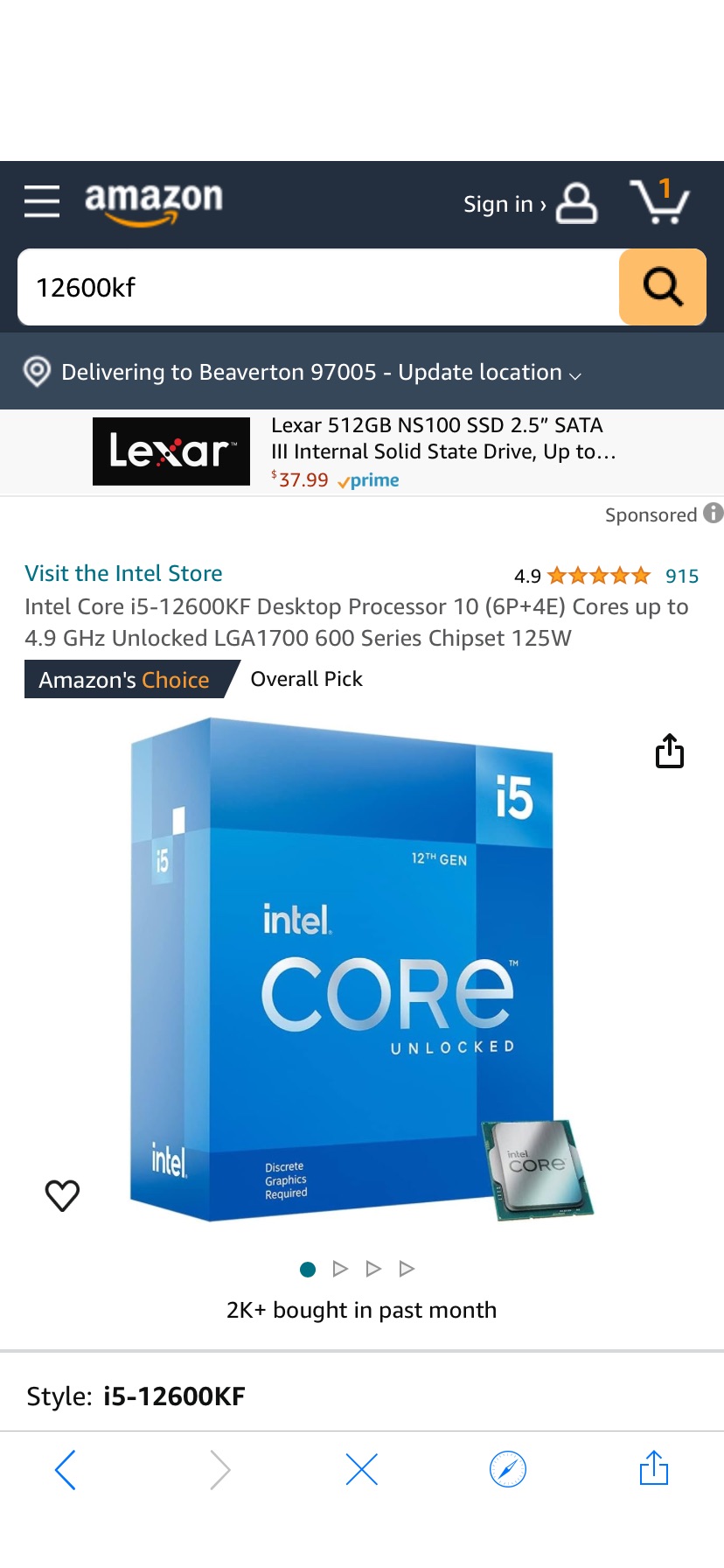 Amazon.com: Intel Core i5-12600KF Desktop Processor 10 (6P+4E) Cores up to 4.9 GHz Unlocked LGA1700 600 Series Chipset 125W : Electronics