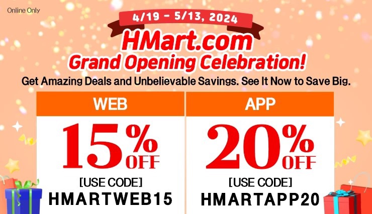 H Mart 网站消费额外85折 App 额外8折