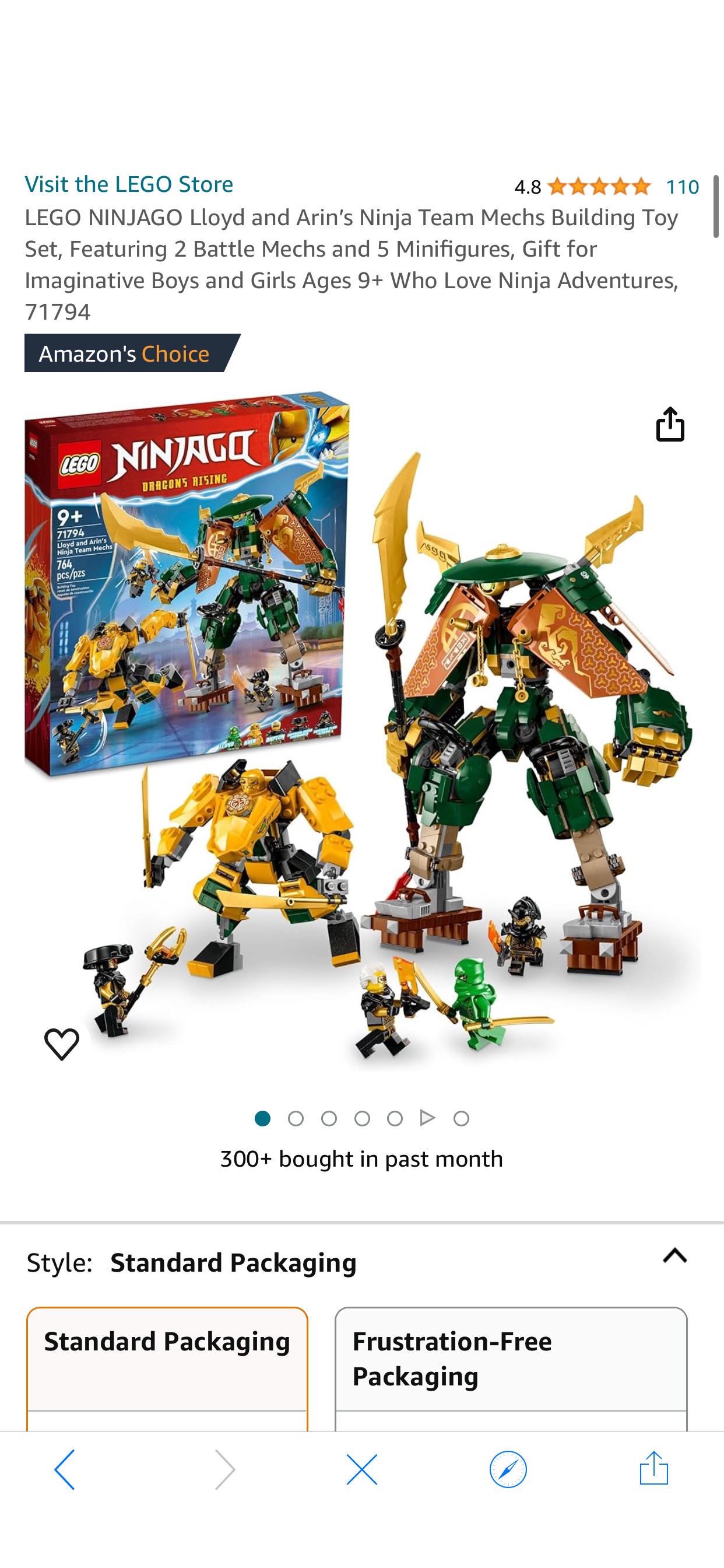 Amazon.com: LEGO NINJAGO Lloyd and Arin’s Ninja Team Mechs Building Toy Set, Featuring 2 Battle Mechs and 5 Minifigures, Gift for Imaginative Boys and Girls Ages 9+ Who Love Ninja Adventures, 71794 乐高