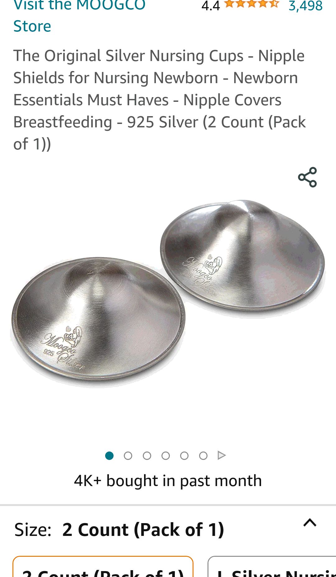 Amazon.com : The Original Silver Nursing Cups - Nipple Shields for Nursing Newborn - Newborn Essentials Must Haves - Nipple Covers Breastfeeding - 925 Silver (2 Count (Pack of 1)) : Baby