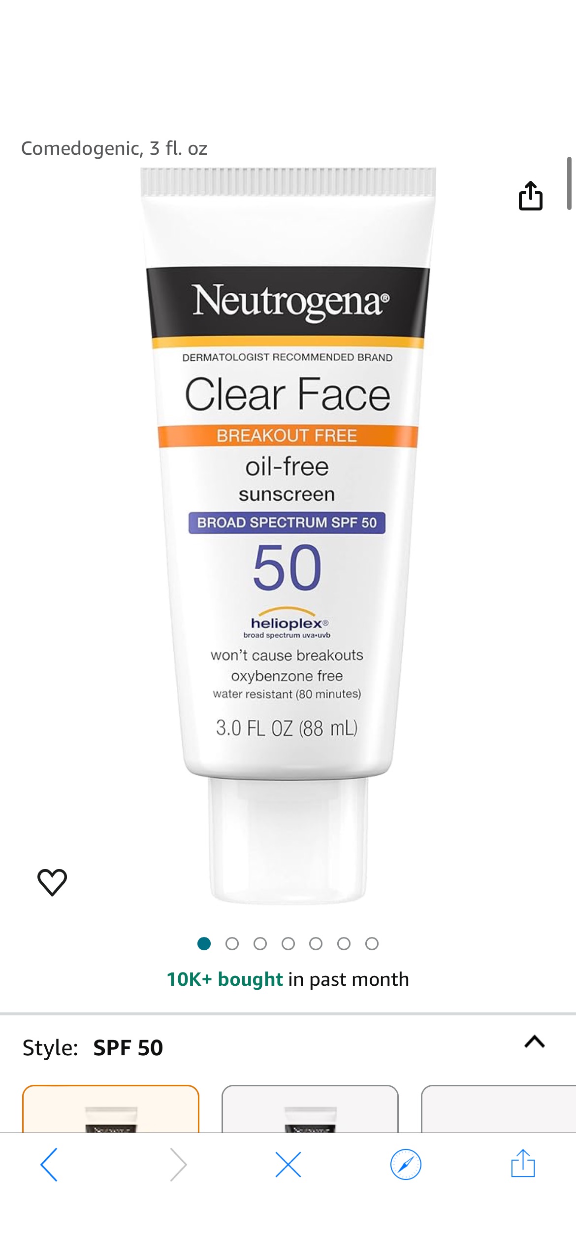 Amazon.com: Neutrogena Clear Face Liquid Lotion Sunscreen for Acne-Prone Skin, Broad Spectrum SPF 50 UVA/UVB Protection, Oil-, Fragrance- & Oxybenzone-Free Facial Sunscreen, Non-Comedogenic, 3 fl. oz 