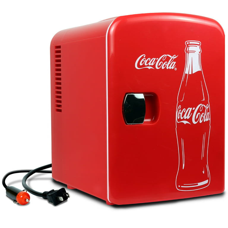 Coca-Cola Classic 4L Mini Fridge w/ 12V DC and 110V AC Cords, 6 Can Portable Cooler, Personal Travel Refrigerator for Snacks Lunch Drinks Cosmetics, Desk Home Office Dorm, Red - Walmart.com