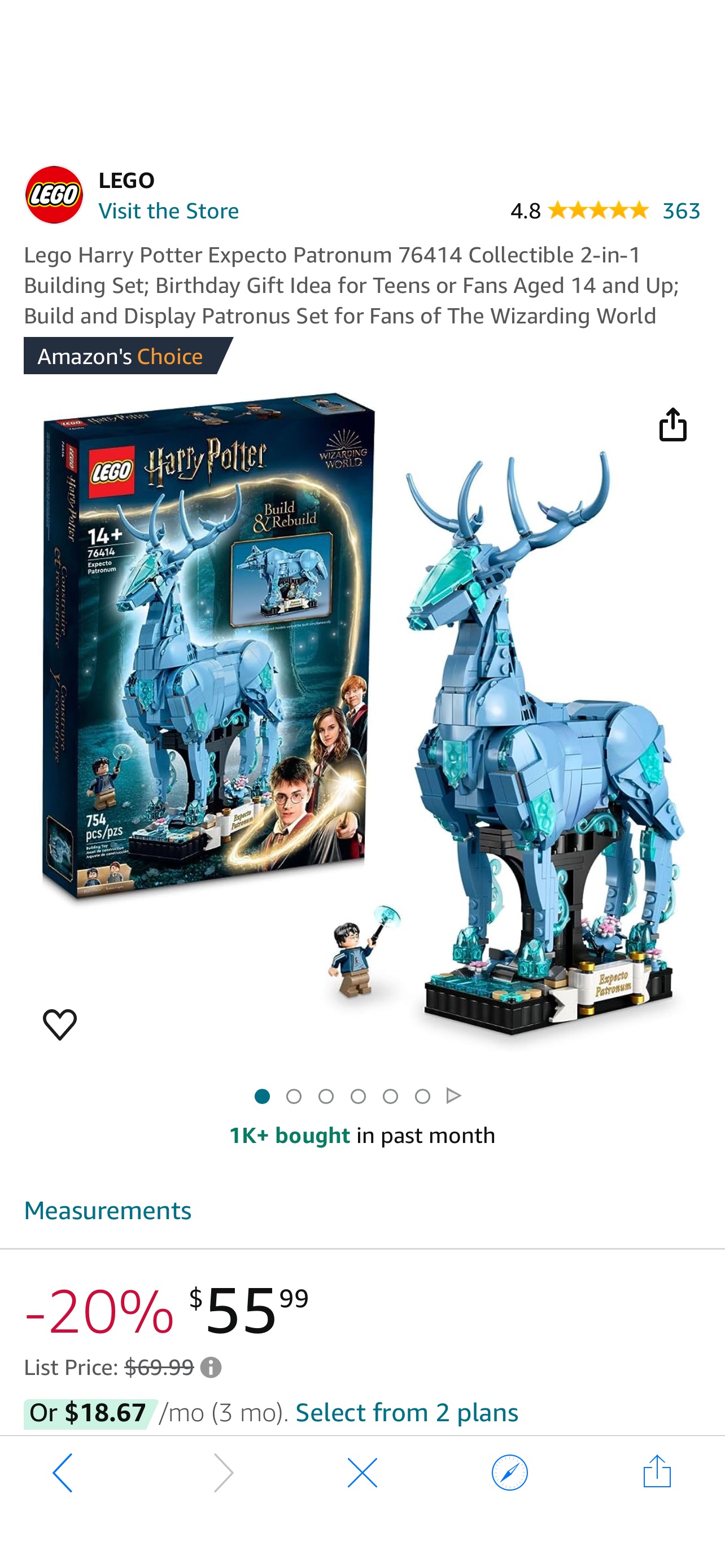 Amazon.com: Lego Harry Potter Expecto Patronum 76414 Collectible 2-in-1 Building Set; Birthday Gift Idea for Teens or Fans Aged 14 and Up; Build and Display Patronus Set for Fans of The Wizarding Worl