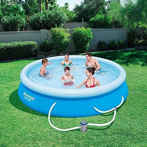 Amazon.com: Bestway 室外充气圆形地上游泳池套装，12ft x 30in，带 330 GPH 过滤泵，蓝色