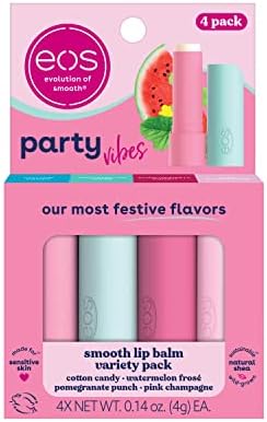 Amazon.com : eos Party Vibes Lip Balm Variety Pack- Cotton Candy, Watermelon Frosé, Pomegranate Punch &amp; Pink Champagne,  0.14 oz, 4-Pack