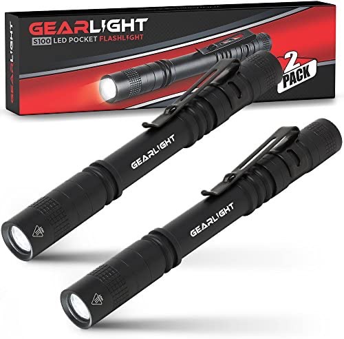 GearLight S100 LED Pocket Pen Light- 2 Small, Compact Flashlights with Clip for Tight Spaces, Police Inspection, Nurses & Medical Use - 手电筒 - Amazon.com