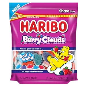 Amazon.com : Haribo Gummi Candy | Berry Clouds in a Resealable Stand Up Bag | Blueberry, Wildberry, &amp; Strawberry, 7.5 oz. : Grocery &amp; Gourmet Food